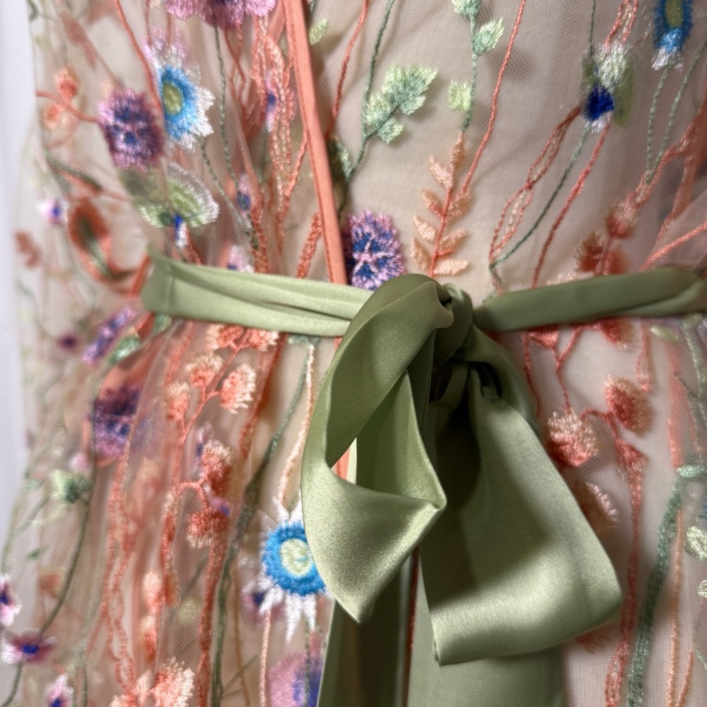 Rya Collection Valencia Pink, Blue, Green Floral Embroidered Mesh Cover Up M/L - Picture 4 of 13